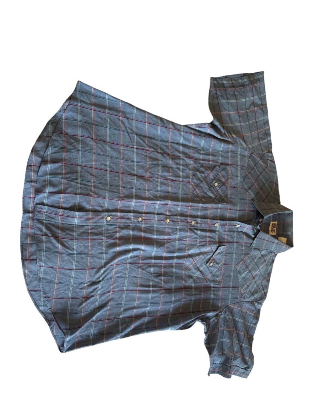 Ely Cattleman Mens Western Plaid Snap Shirt Short Sleeves Blue Red Large